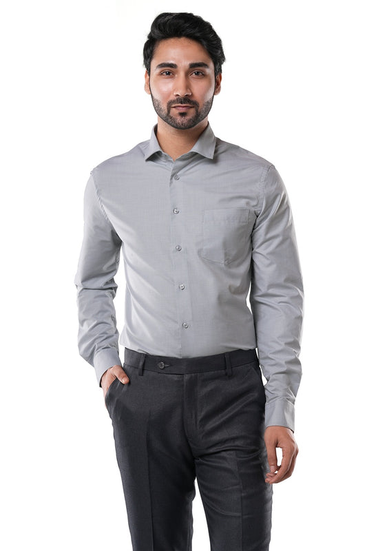 Smoke Grey 72% Poly 28% Cotton Formal Shirt for Men | Tangible Executive Fil-a-Fil Grey Classic Fit