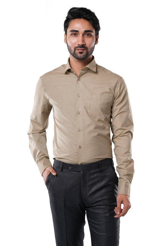 Sandstone Khaki 72% Poly 28% Cotton Formal Shirt for Men | Tangible Executive 72% Polyester + 28% Cotton Fil-a-Fil Classic Fit