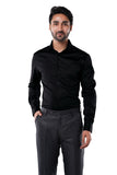 Cotton Elastane Luxe Satin Onyx Black Formal Shirt
