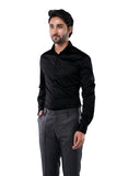 Cotton Elastane Luxe Satin Onyx Black Formal Shirt