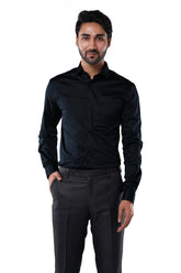 Cotton Elastane Luxe Satin Midnight Navy Formal Shirt
