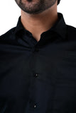 Cotton Elastane Luxe Satin Midnight Navy Formal Shirt