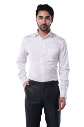 Cotton Elastane Luxe Satin Pearl White Formal Shirt