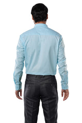 Sky Blue 80% Poly 20% Cotton Full Sleeve Formal Shirt for Men | Tangible Refined Micro Checks Classic Fit Shirt