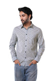 100% Cotton Slub Artisan Grid Print Mist Blue Casual Shirt