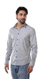 100% Cotton Slub Artisan Grid Print Mist Blue Casual Shirt