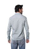 100% Cotton Slub Artisan Grid Print Mist Blue Casual Shirt