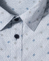 Marine Blue Printed Cotton Casual Shirt