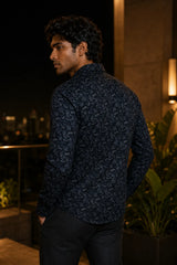 Deep Indigo 100% Cotton Navy Blue Floral Print Shirt for Men | Riviera Slub Casual Classic Fit Floral Shirt