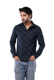 100% Cotton Slub Riviera Floral Print Deep Indigo Casual Shirt