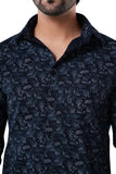 100% Cotton Slub Riviera Floral Print Deep Indigo Casual Shirt
