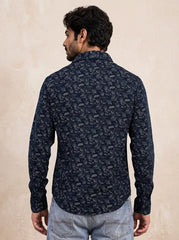 Deep Indigo Printed Cotton Casual Shirt