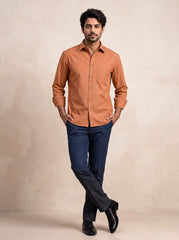 Amber Brown Slub Cotton Casual Shirt