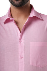 Rose Quartz 100% Slub Cotton Shirt for Men | Tangible Casual Cotton Long Sleeve Classic Fit