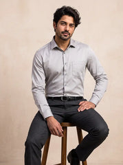 Stone Taupe Stretch Cotton Formal Shirt