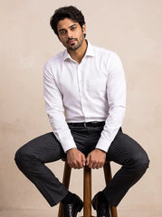 Pearl White Stretch Cotton Formal Shirt