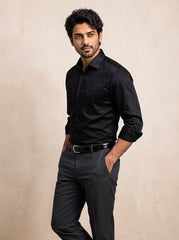 Onyx Black Stretch Cotton Formal Shirt