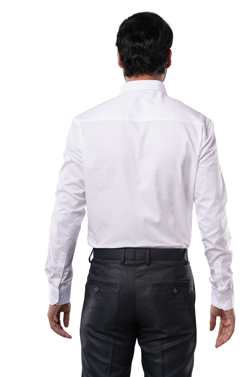 White 100% Cotton Pixel Dobby Formal Shirt for Men | Tangible Luxe Texture Classic Fit