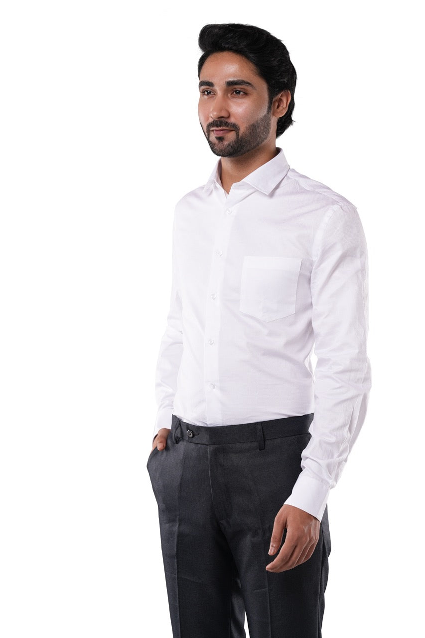 White 100% Cotton Pixel Dobby Formal Shirt for Men | Tangible Luxe Texture Classic Fit