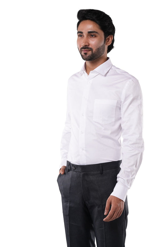 White 100% Cotton Pixel Dobby Formal Shirt for Men | Tangible Luxe Texture Classic Fit