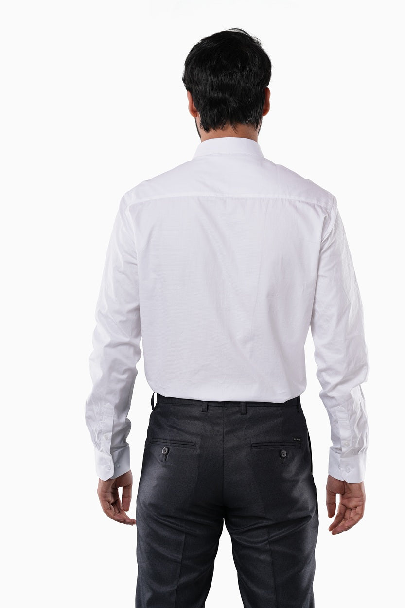 White 100% Cotton Diamond Dobby Formal Shirt for Men | Tangible Heritage Texture Classic Fit