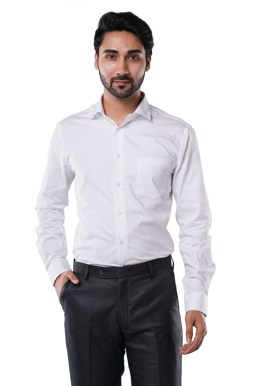 White 100% Cotton Diamond Dobby Formal Shirt for Men | Tangible Heritage Texture Classic Fit