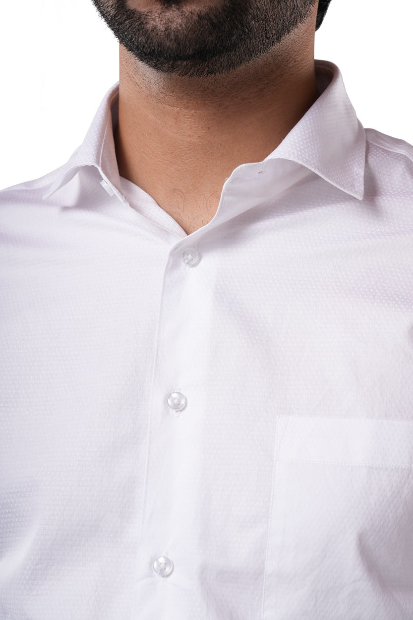 White 100% Cotton Diamond Dobby Formal Shirt for Men | Tangible Heritage Texture Classic Fit