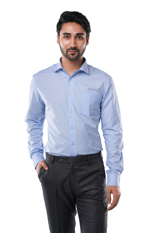 Poly Cotton Fil-a-fil Executive Ocean Blue Formal Shirt