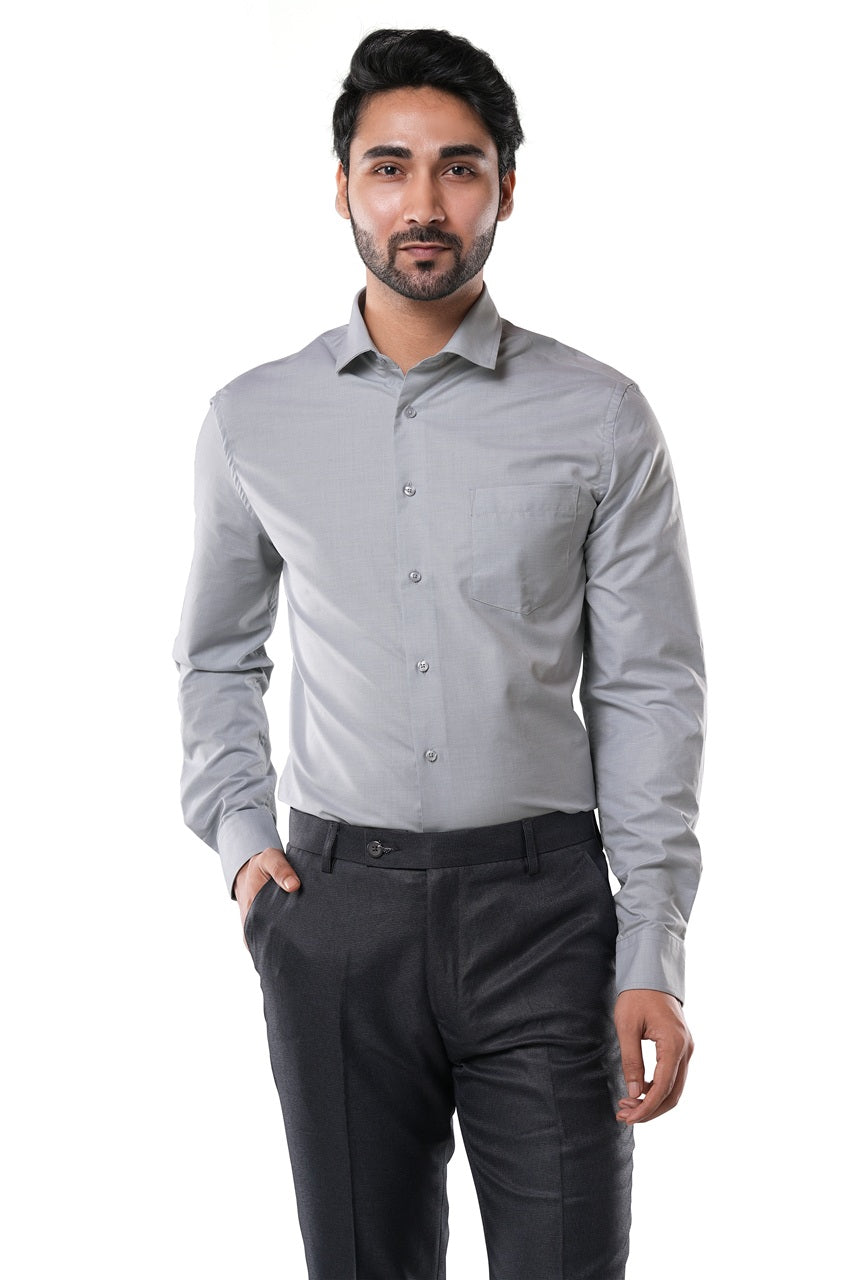 Smoke Grey 72% Poly 28% Cotton Formal Shirt for Men | Tangible Executive Fil-a-Fil Grey Classic Fit
