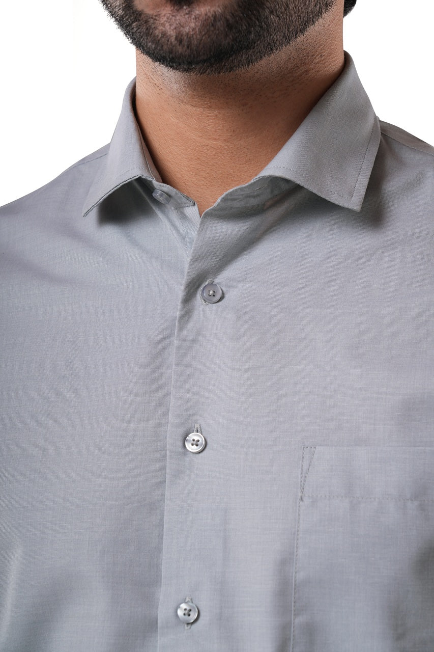 Smoke Grey 72% Poly 28% Cotton Formal Shirt for Men | Tangible Executive Fil-a-Fil Grey Classic Fit