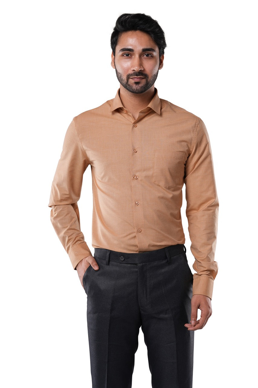 Poly Cotton Fil-a-fil Executive Almond Beige Formal Shirt