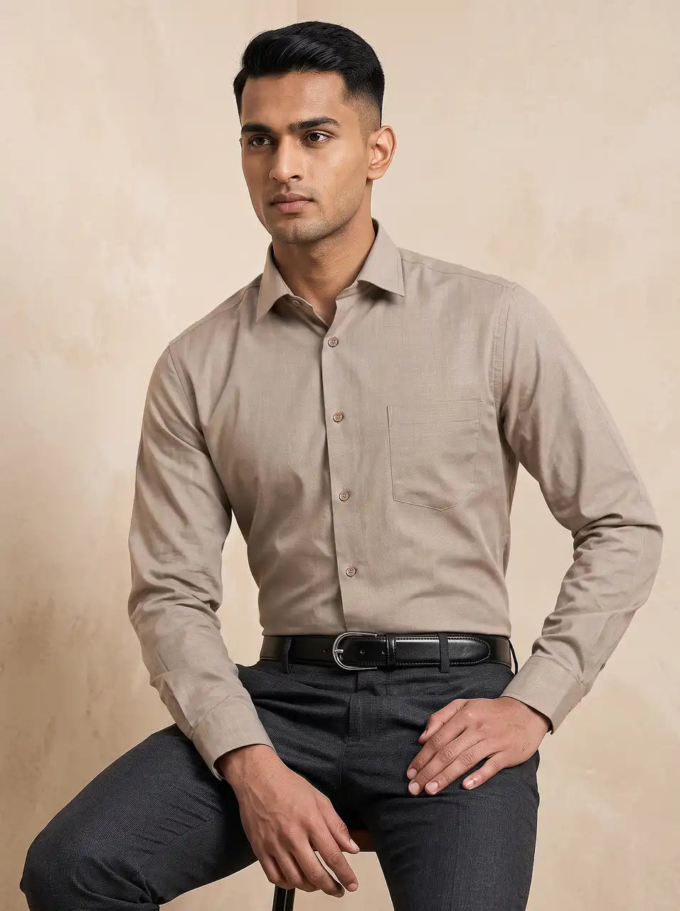 Sandstone Khaki Fil-a-Fil Formal Shirt