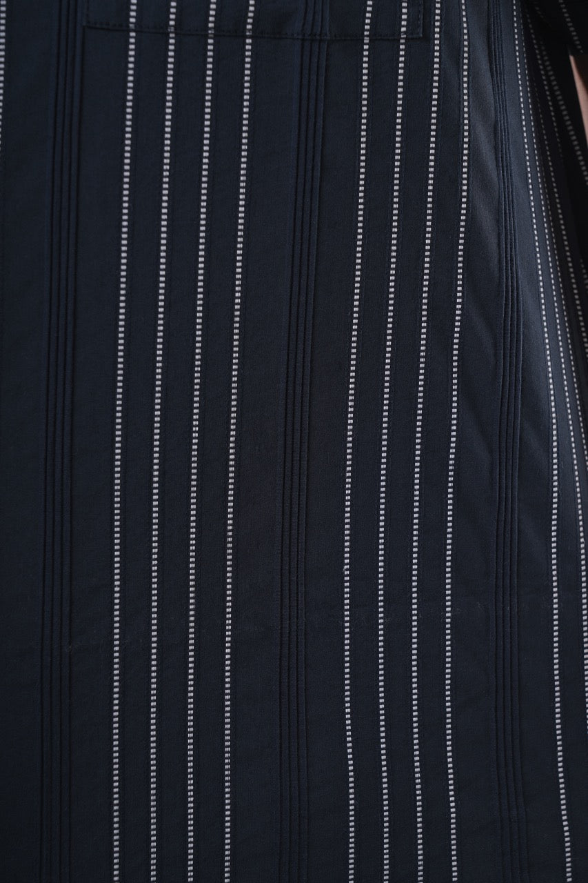 Deep Navy Blue 66% Cotton 30% Poly 4% Elastane Cuban Collar Shirt for Men |  Jacquard Stripe Classic Fit Navy Shirt