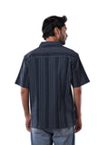 Cotton Poly Luxe Jacquard Stripe Deep Navy Cuban Collar Casual Shirt