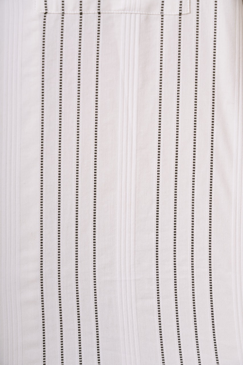 Ivory White 66% Cotton 30% Poly 4% Elastane Cuban Collar Shirt for Men | Jacquard Stripe Casual Half Sleeve Cuben Collar Shirt