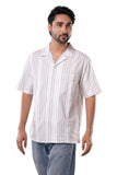 Cotton Poly Luxe Jacquard Stripe Ivory White Cuban Collar Casual Shirt