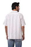 Cotton Poly Luxe Jacquard Stripe Ivory White Cuban Collar Casual Shirt