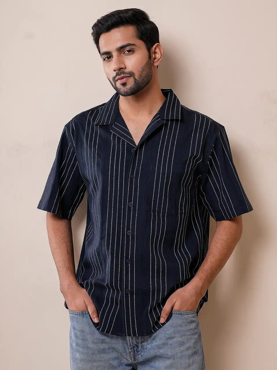 Deep Navy Jacquard Casual Shirt