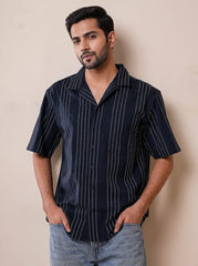 Deep Navy Jacquard Casual Shirt