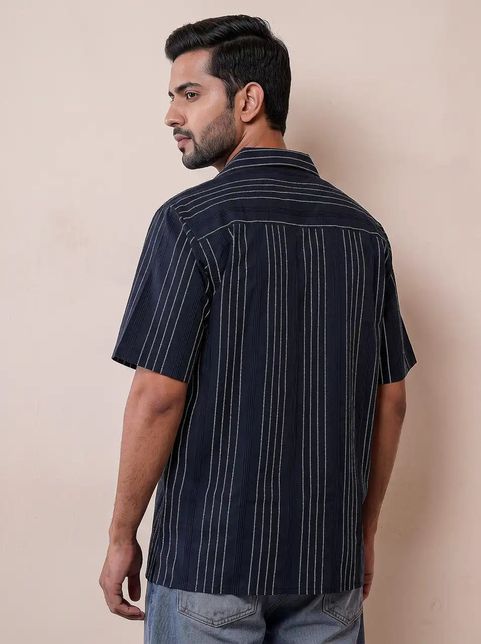 Deep Navy Jacquard Casual Shirt