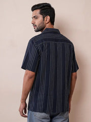Deep Navy Jacquard Casual Shirt