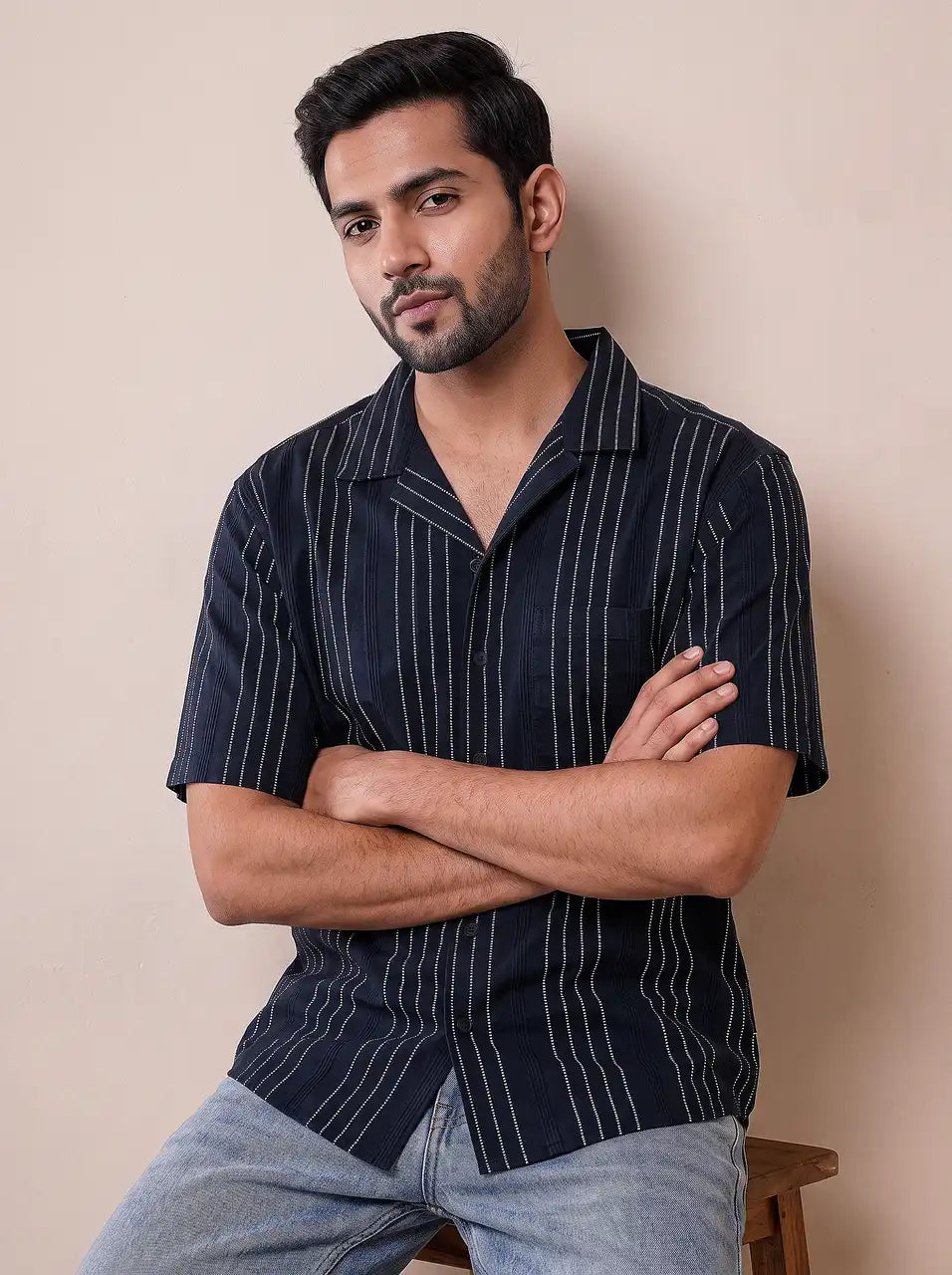 Deep Navy Jacquard Casual Shirt