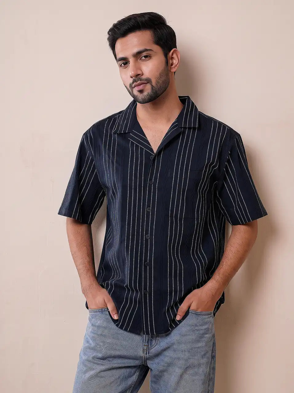 Deep Navy Jacquard Casual Shirt