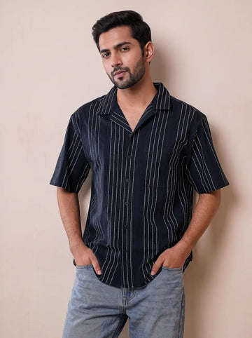 Deep Navy Jacquard Casual Shirt