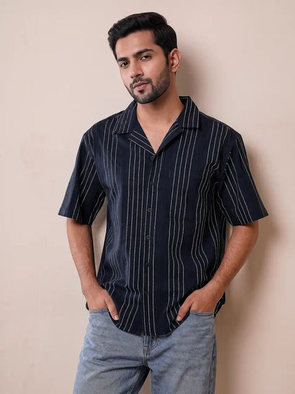 Deep Navy Jacquard Casual Shirt