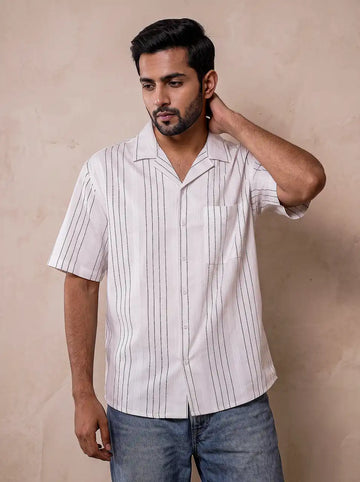Ivory White Jacquard Casual Shirt