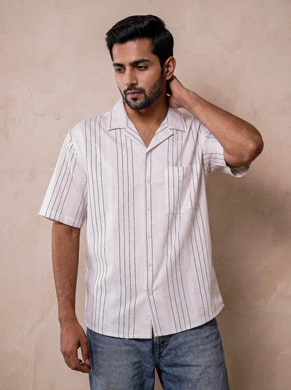 Ivory White Jacquard Casual Shirt