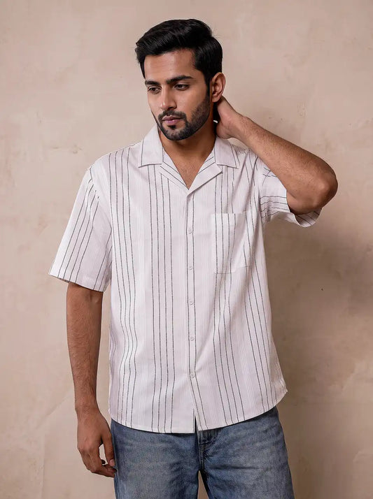 Ivory White Jacquard Casual Shirt