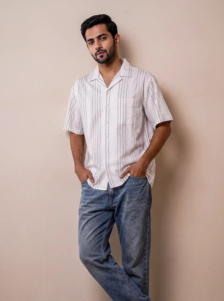 Ivory White Jacquard Casual Shirt