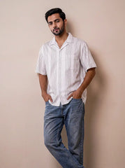 Ivory White Jacquard Casual Shirt
